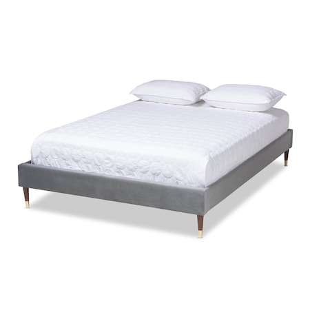 Baxton Studio Volden Velvet Upholstered King Size Wood Platform Bed Frame 155-9530